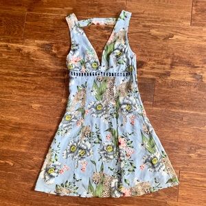 Blue dress with leopards and flowers size 2